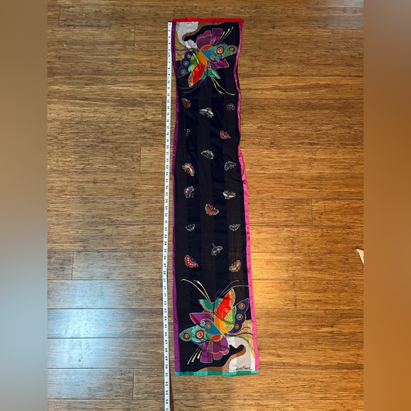 Vintage Laurel Burch 100% Silk Scarf Multicolor Butterfly Long Designer Wrap - Picture 16 of 16